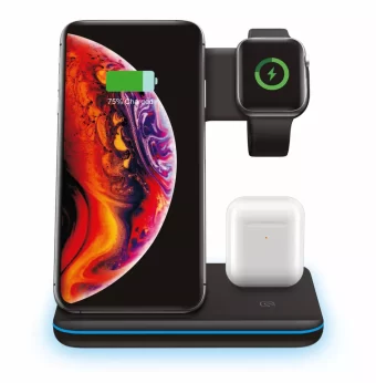 Cargador inalámbrico 3 en 1: puede cargar  teléfono móvil, Apple Watch y Airpods. Es adecuado para auriculares Apple AirPods 1/2/AirPods Pro/Xiaomi Airdots Youth Edition, algunos auriculares Bluetooth TWS y Apple Watch Series 6/5/4/3/2/1. Soporte para carga híbrida entre Apple y Android.