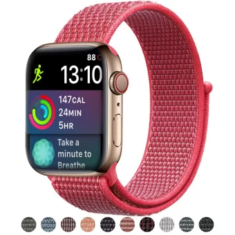 Correa Loop Deportiva de nylon para Apple Watch, suave tejido de 500 hilos 4 capas color rojo