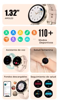 comprar Mejor smartwatch para mujer Reloj inteligente con monitor de salud Smartwatch con seguimiento de ciclo menstrual Reloj inteligente elegante y funcional Smartwatch resistente al agua para mujeres Reloj inteligente con 100 modos deportivos Pantalla HD AMOLED para smartwatch