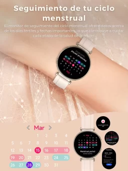 Mejor smartwatch para mujer Reloj inteligente con monitor de salud Smartwatch con seguimiento de ciclo menstrual Reloj inteligente elegante y funcional Smartwatch resistente al agua para mujeres Reloj inteligente con 100 modos deportivos Pantalla HD AMOLED para smartwatch